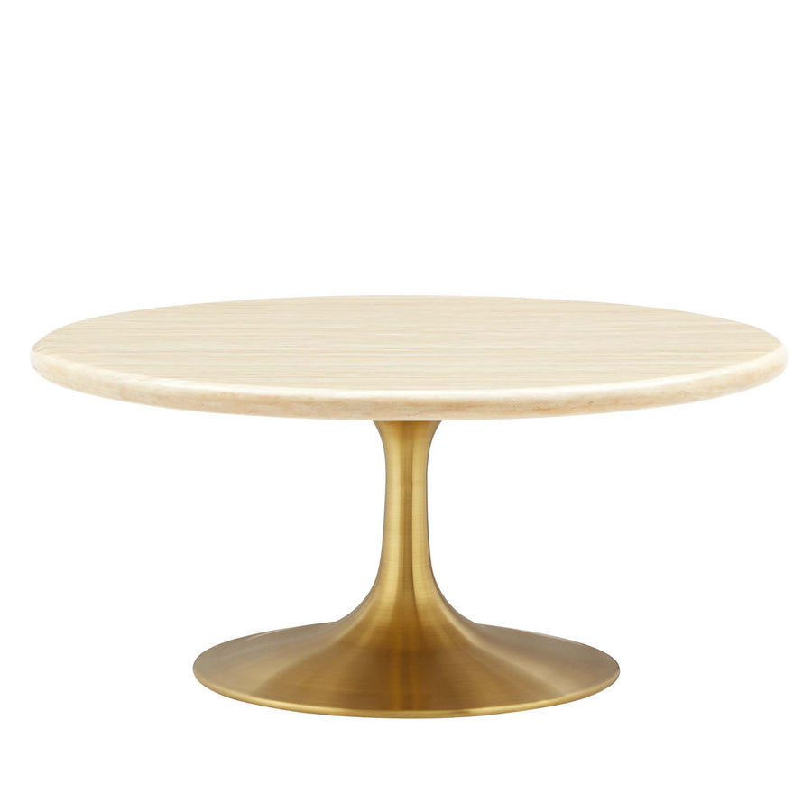 Lumen 36" Round Faux Travertine Coffee Table in Gold Travertine