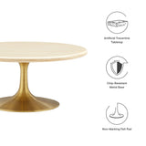 Lumen 36" Round Faux Travertine Coffee Table in Gold Travertine