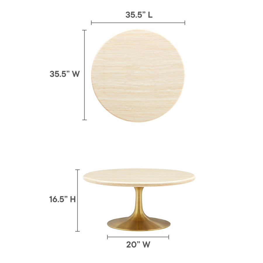 Lumen 36" Round Faux Travertine Coffee Table in Gold Travertine