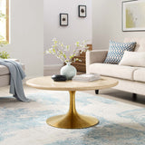 Lumen 36" Round Faux Travertine Coffee Table in Gold Travertine