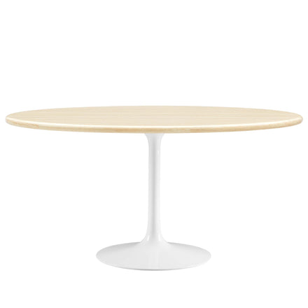 Lippa 60" Oval Faux Travertine Dining Table in White Traventine
