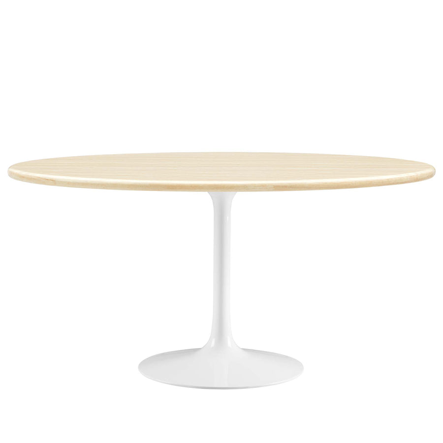 Lumen 60" Oval Faux Travertine Dining Table in White Traventine