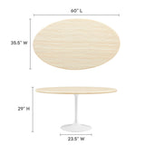 Lumen 60" Oval Faux Travertine Dining Table in White Traventine