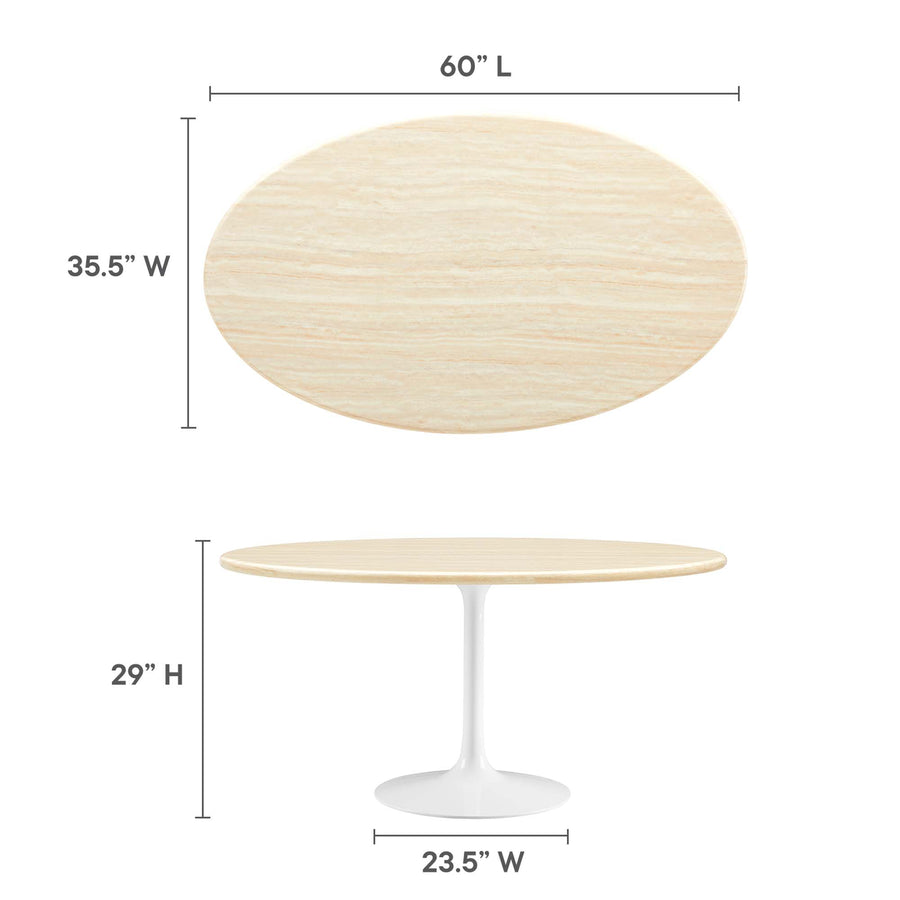 Lumen 60" Oval Faux Travertine Dining Table in White Traventine
