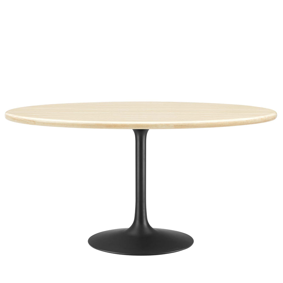 Lumen 60" Oval Faux Travertine Dining Table in Black Travertine