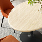 Lumen 60" Oval Faux Travertine Dining Table in Black Travertine