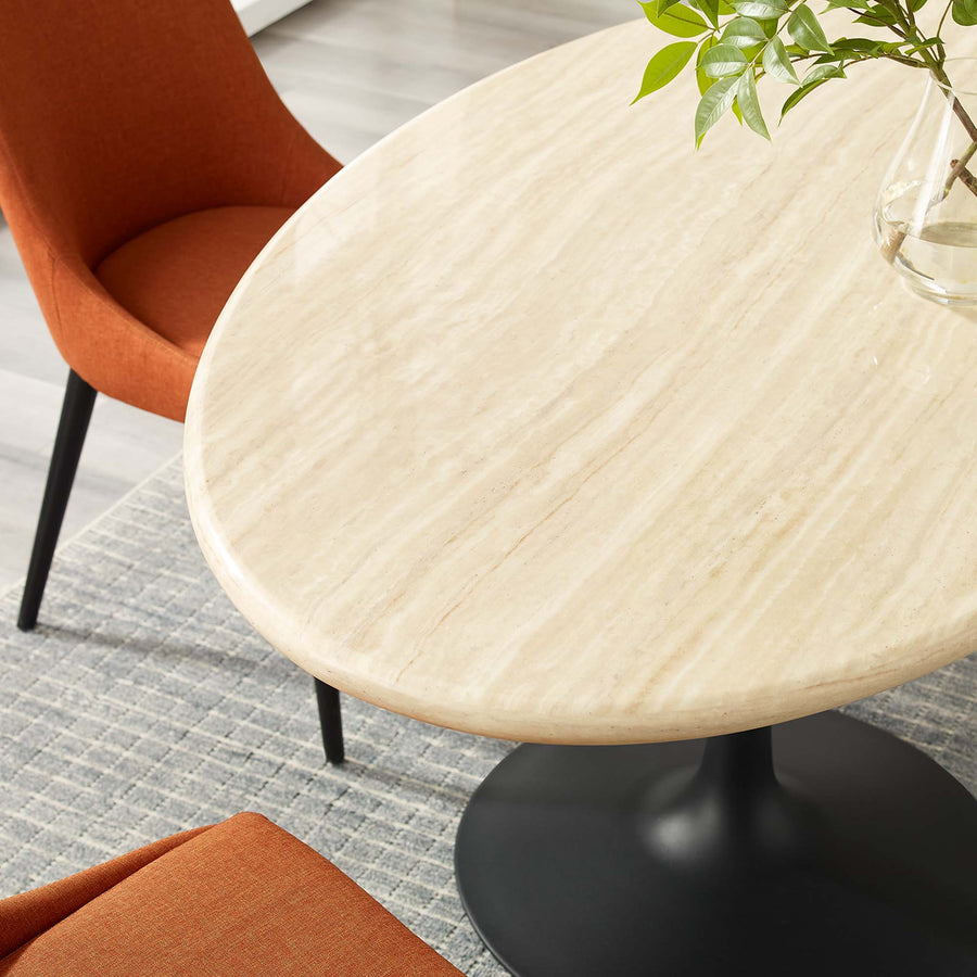 Lumen 60" Oval Faux Travertine Dining Table in Black Travertine