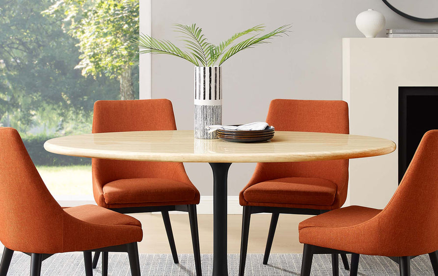 Lumen 60" Oval Faux Travertine Dining Table in Black Travertine