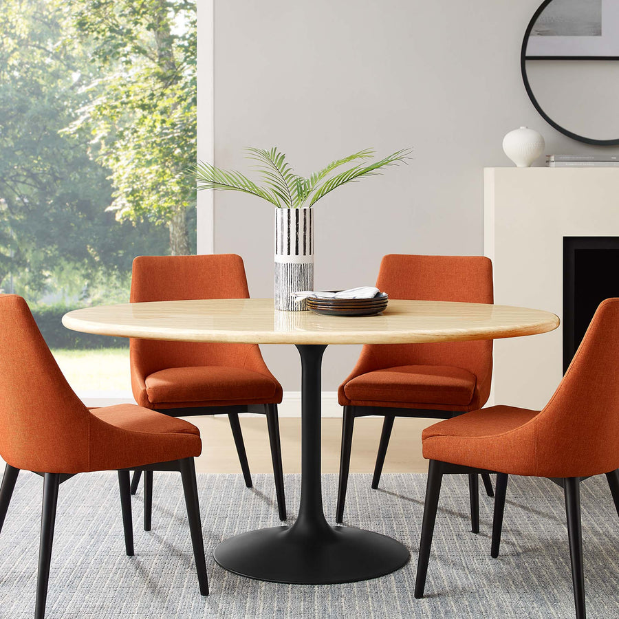 Lumen 60" Oval Faux Travertine Dining Table in Black Travertine