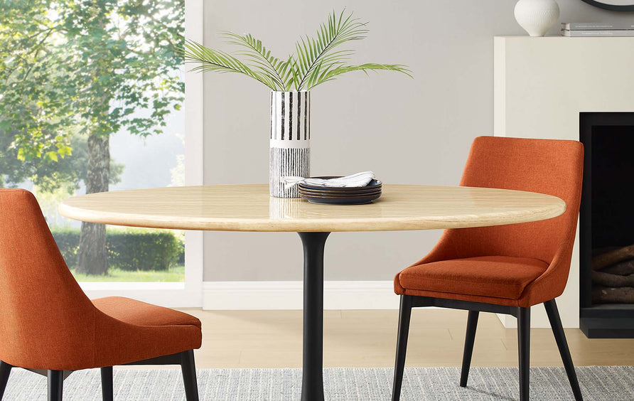 Lumen 60" Oval Faux Travertine Dining Table in Black Travertine