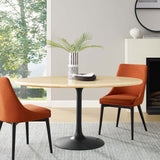 Lumen 60" Oval Faux Travertine Dining Table in Black Travertine