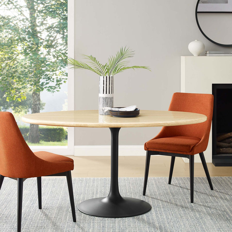 Lumen 60" Oval Faux Travertine Dining Table in Black Travertine