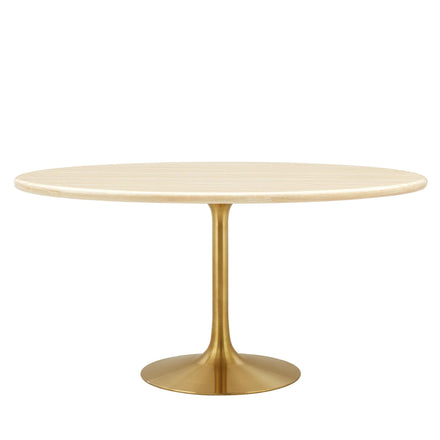 Lippa 60" Oval Faux Travertine Dining Table in Gold Travertine