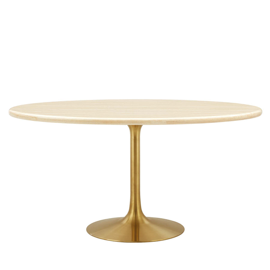 Lumen 60" Oval Faux Travertine Dining Table in Gold Travertine