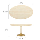 Lumen 60" Oval Faux Travertine Dining Table in Gold Travertine