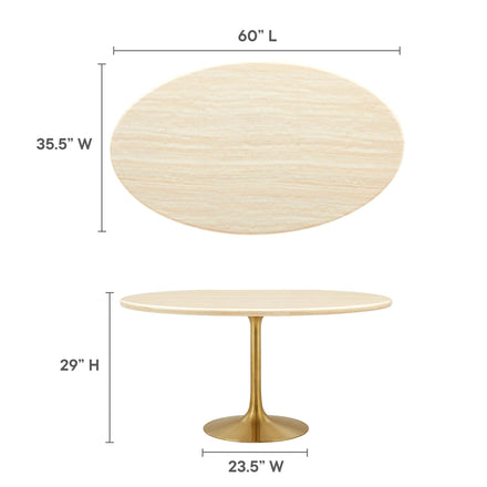 Lippa 60" Oval Faux Travertine Dining Table in Gold Travertine