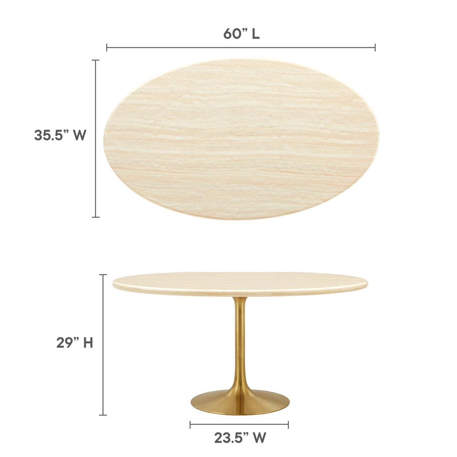 Lumen 60" Oval Faux Travertine Dining Table in Gold Travertine