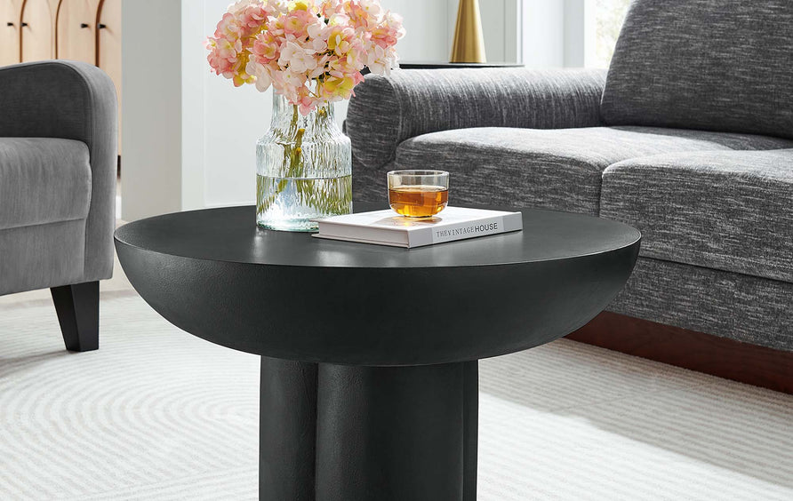 Canopy Round Concrete Coffee Table in Black