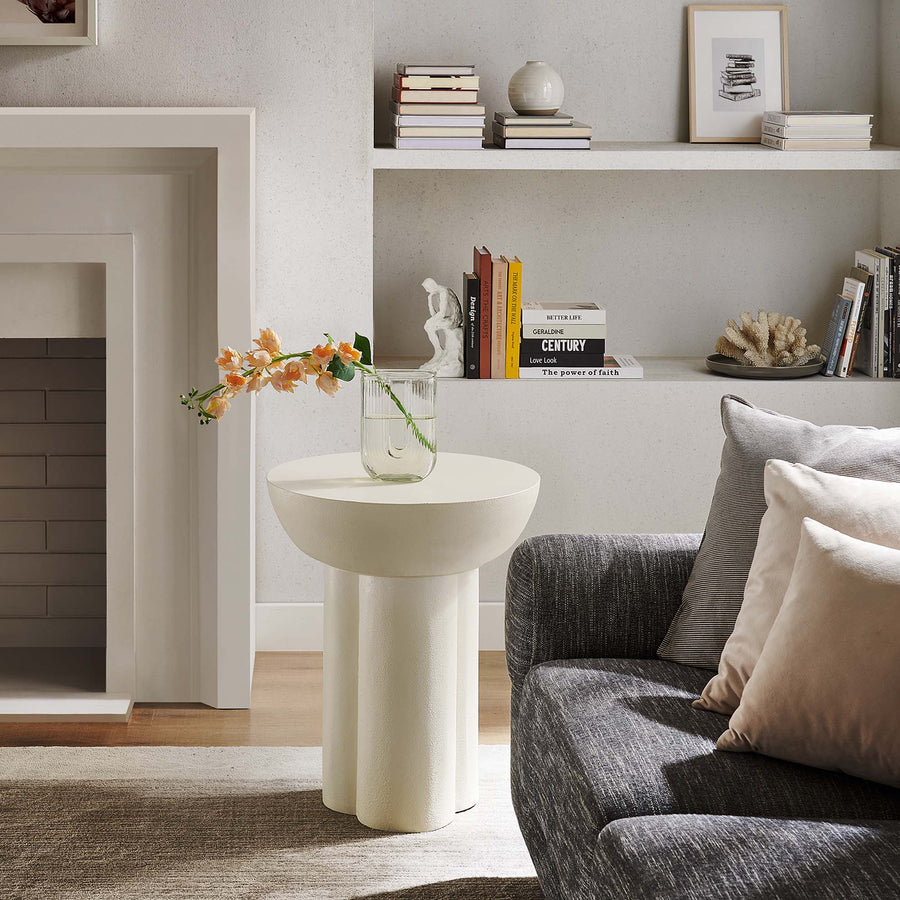 Canopy Round Concrete Side Table in White