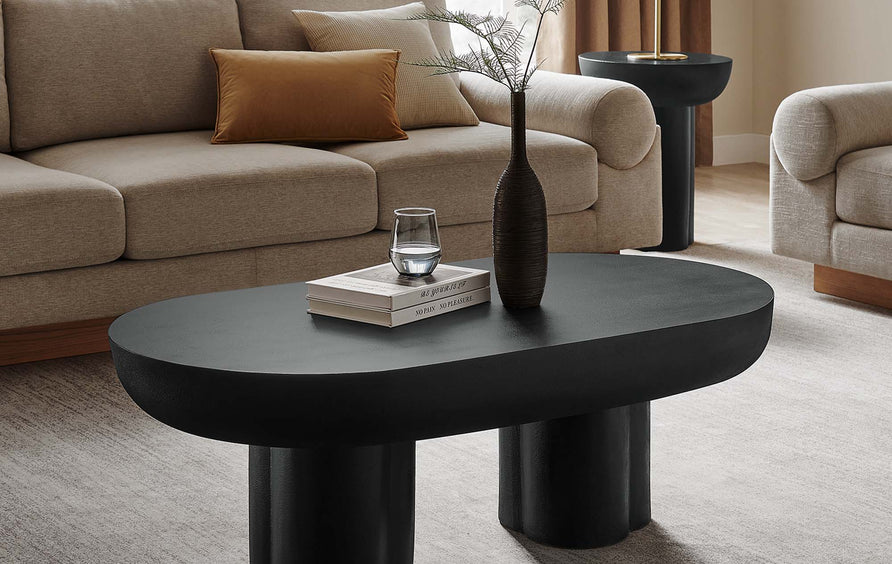 Canopy Oval Concrete Coffee Table in Black