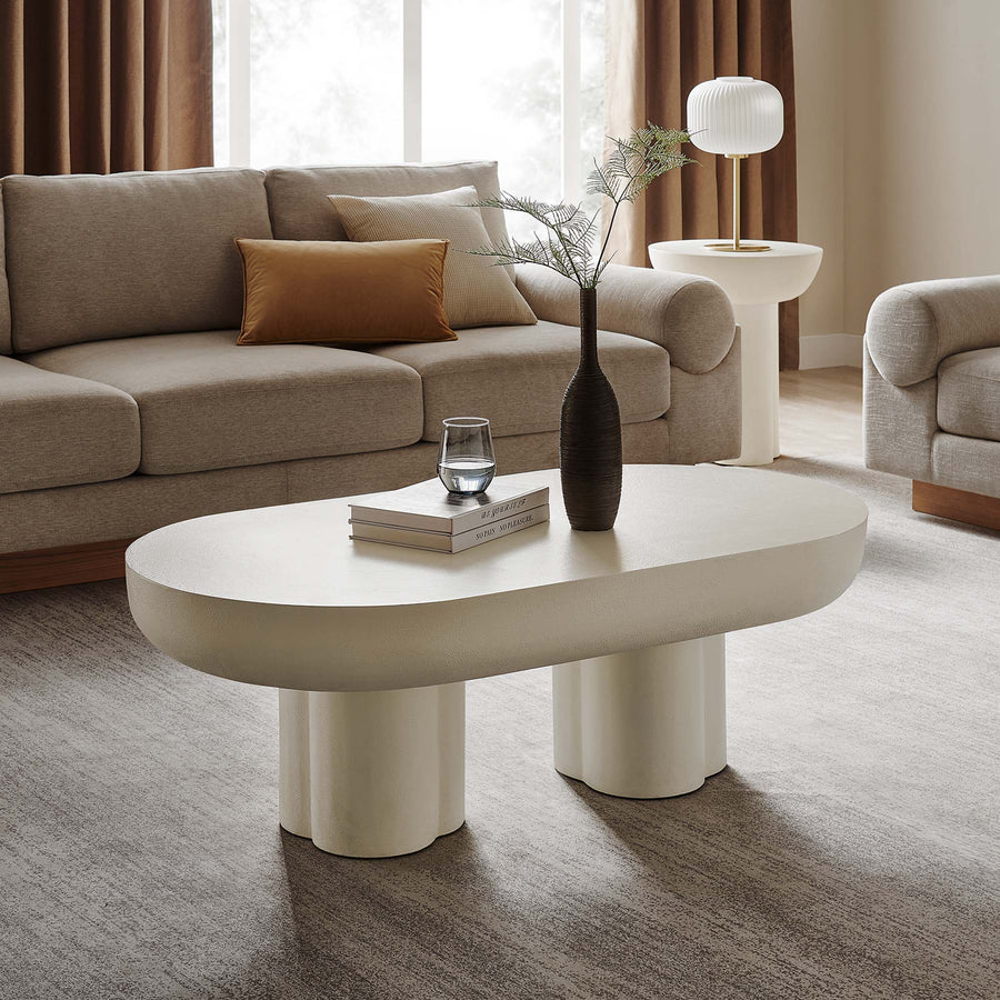Canopy Oval Concrete Coffee Table in White
