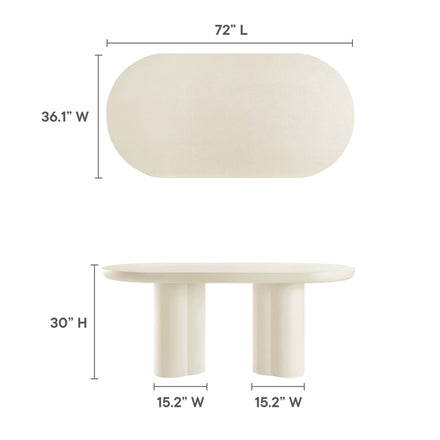 Caspian 72" Oval Concrete Dining Table in White
