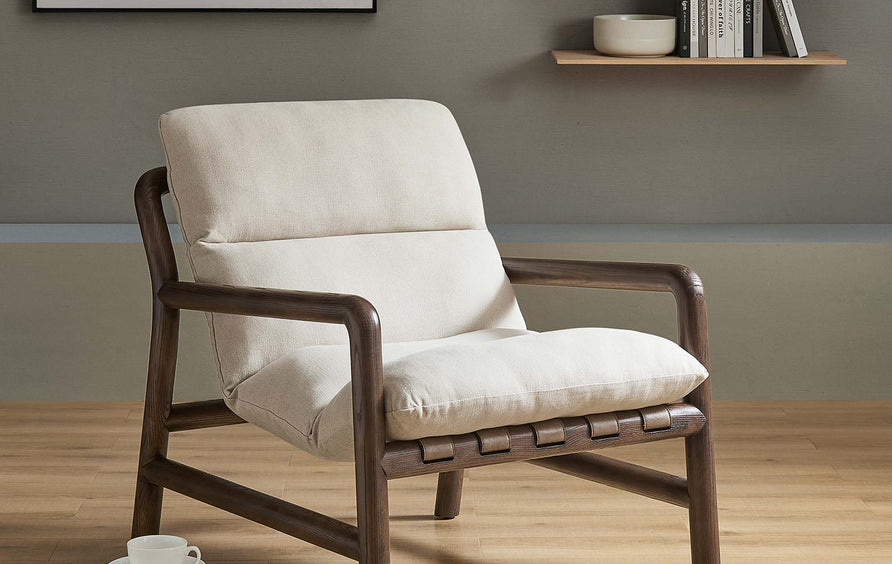 Odda Wood Sling Chair in Dune Fabric Walnut