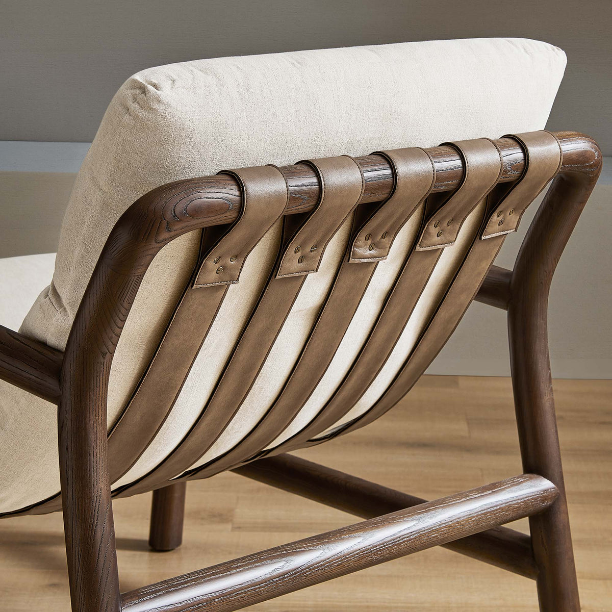 Paxton Wood Sling Chair in Dune Fabric Walnut