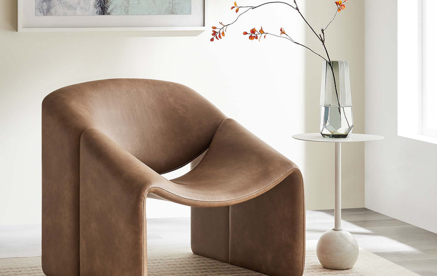 Noor Vegan Leather Accent Chair in Brown