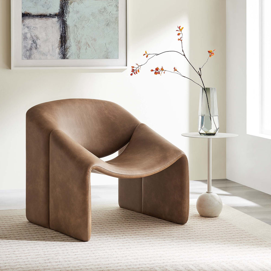 Noor Vegan Leather Accent Chair in Brown