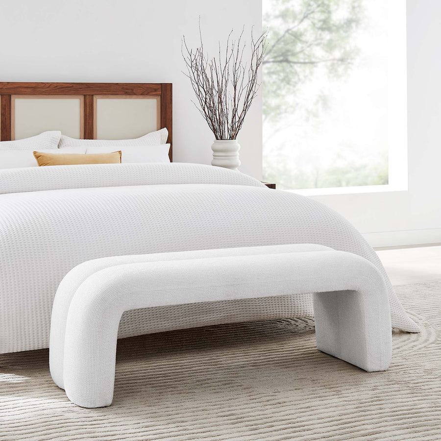 Jasper 50.5" Chenille Upholstered Accent Bench in Frost