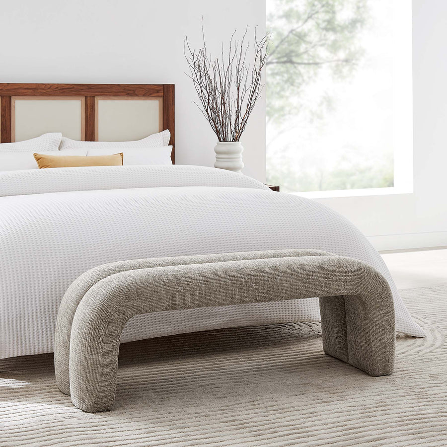 Jasper 50.5" Chenille Upholstered Accent Bench in Khaki