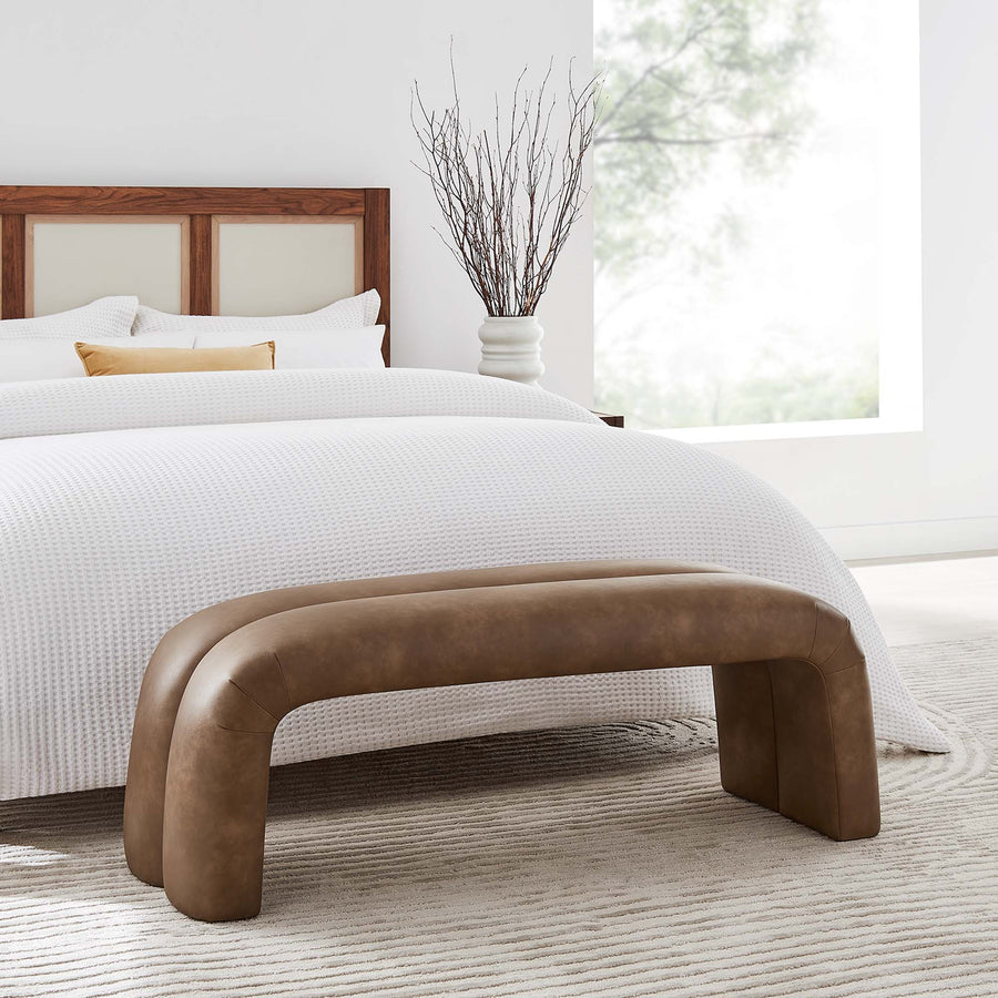 Jasper 50.5" Vegan Leather Upholstered Accent Bench in Brown