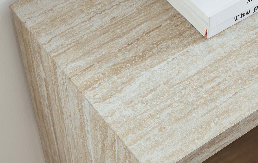 Damask Faux Travertine Console Table in Travertine