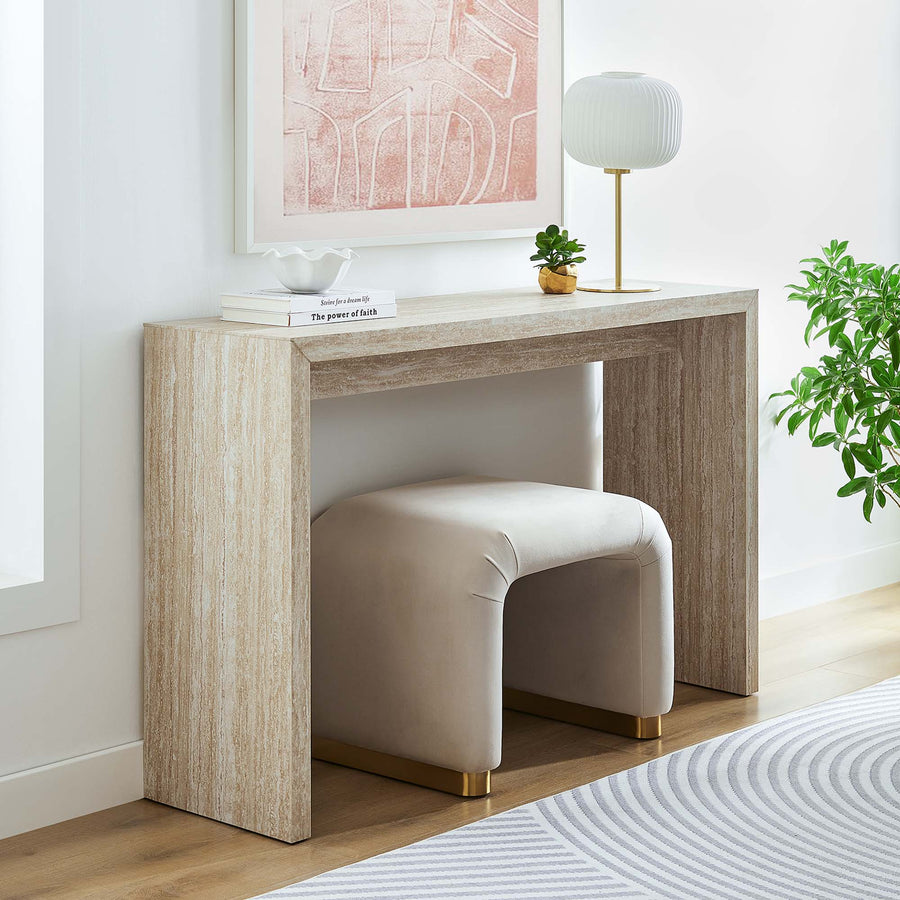 Damask Faux Travertine Console Table in Travertine
