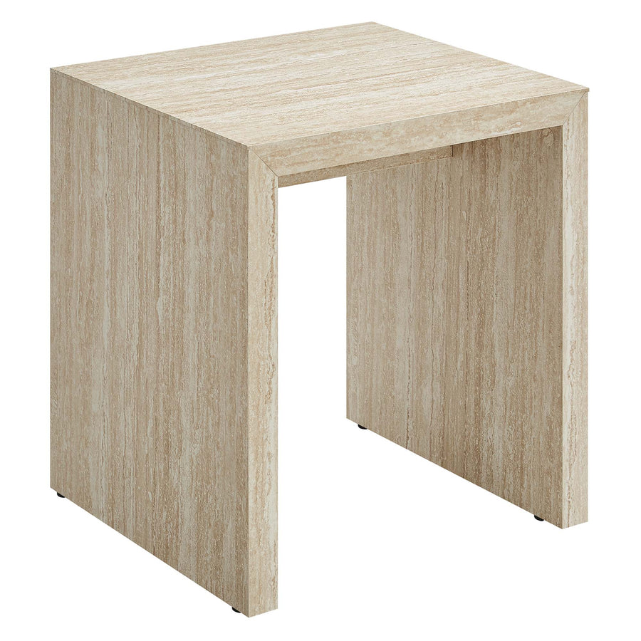 Damask Faux Travertine Side Table in Travertine