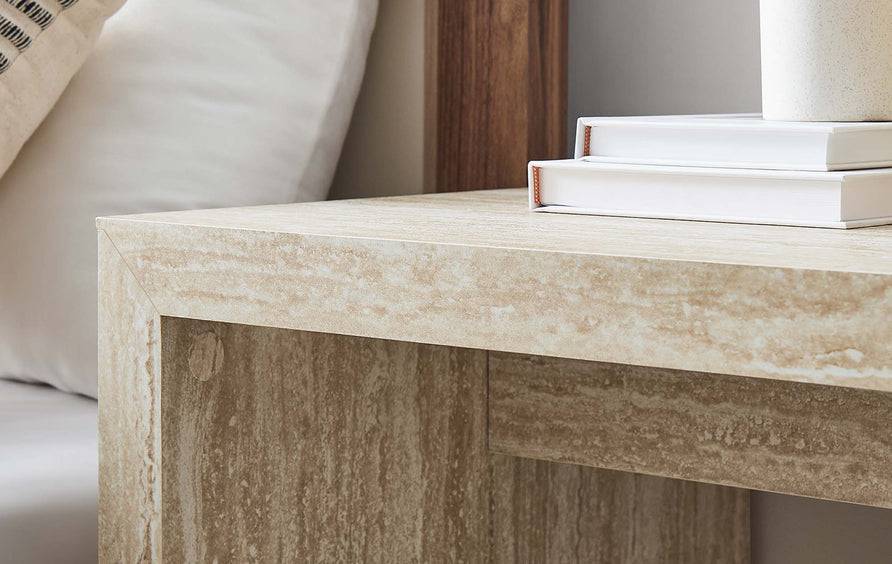 Damask Faux Travertine Side Table in Travertine