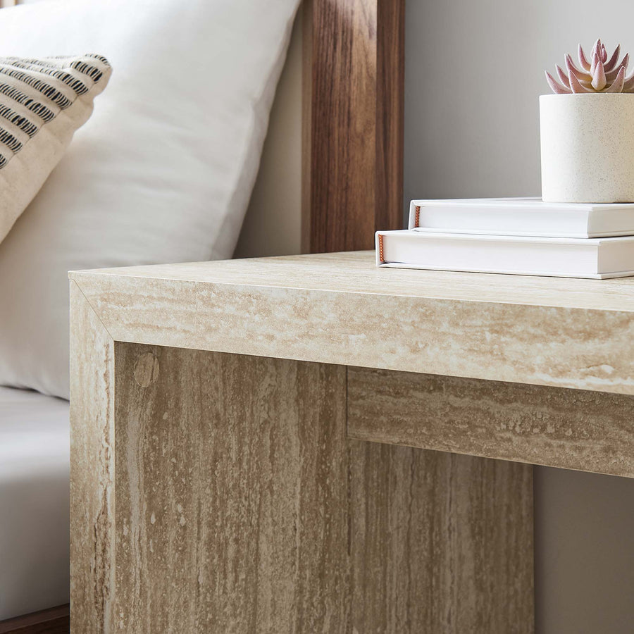 Damask Faux Travertine Side Table in Travertine