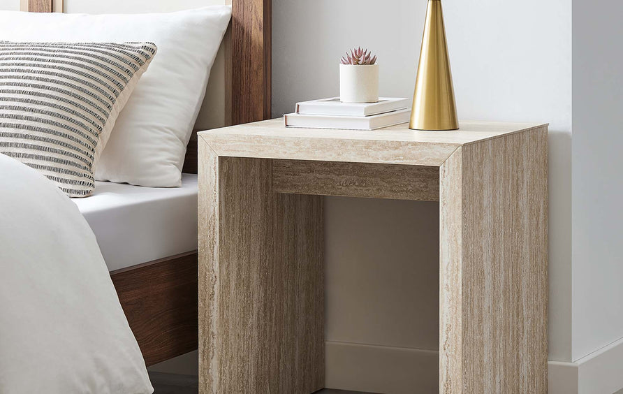 Damask Faux Travertine Side Table in Travertine