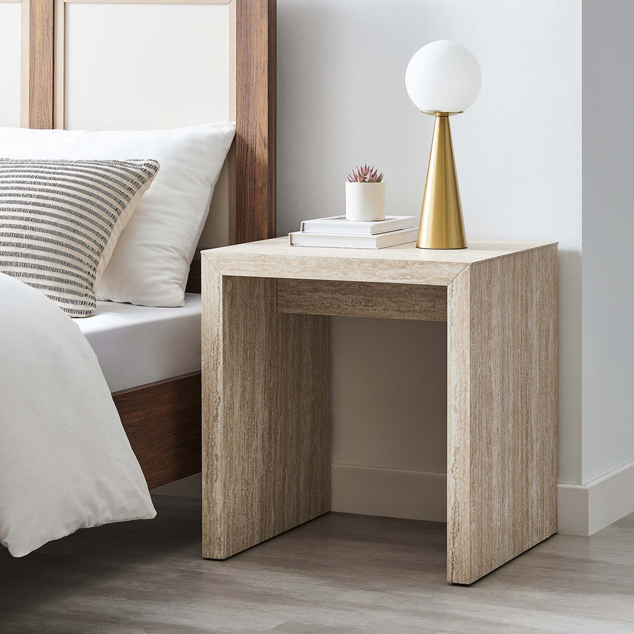 Damask Faux Travertine Side Table in Travertine