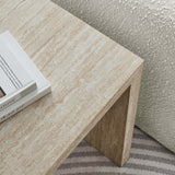 Damask Faux Travertine Side Table in Travertine