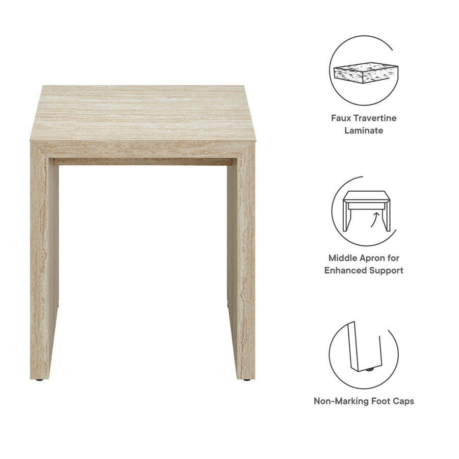 Damask Faux Travertine Side Table in Travertine