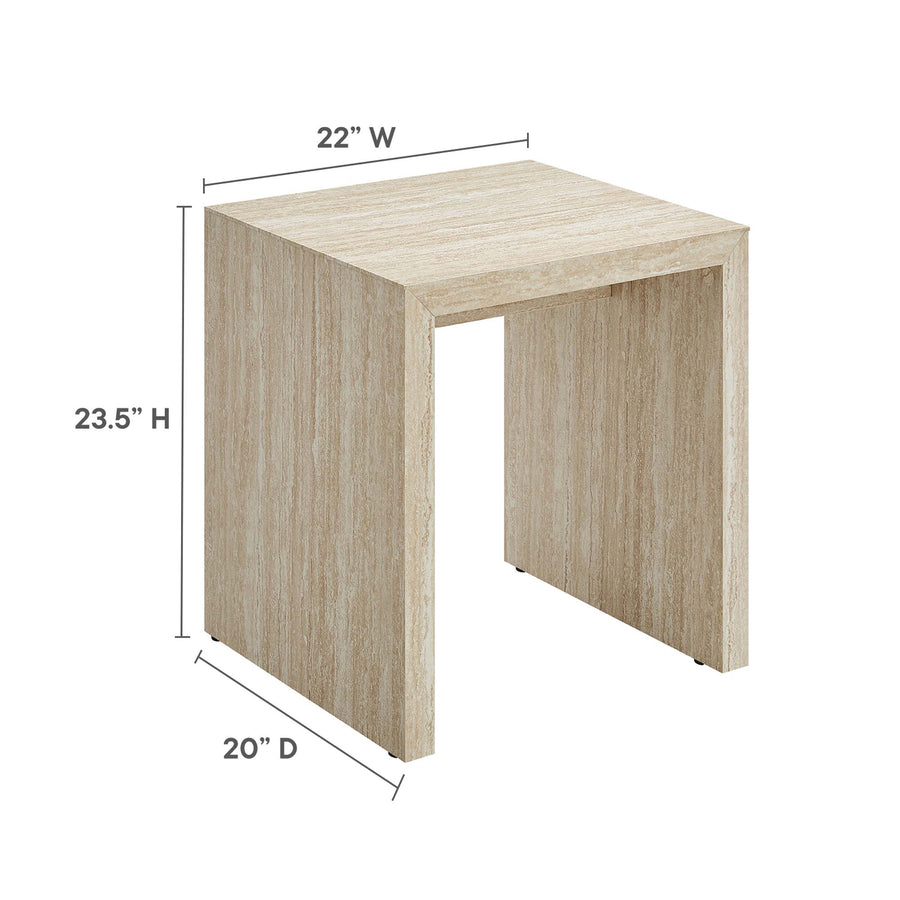 Damask Faux Travertine Side Table in Travertine