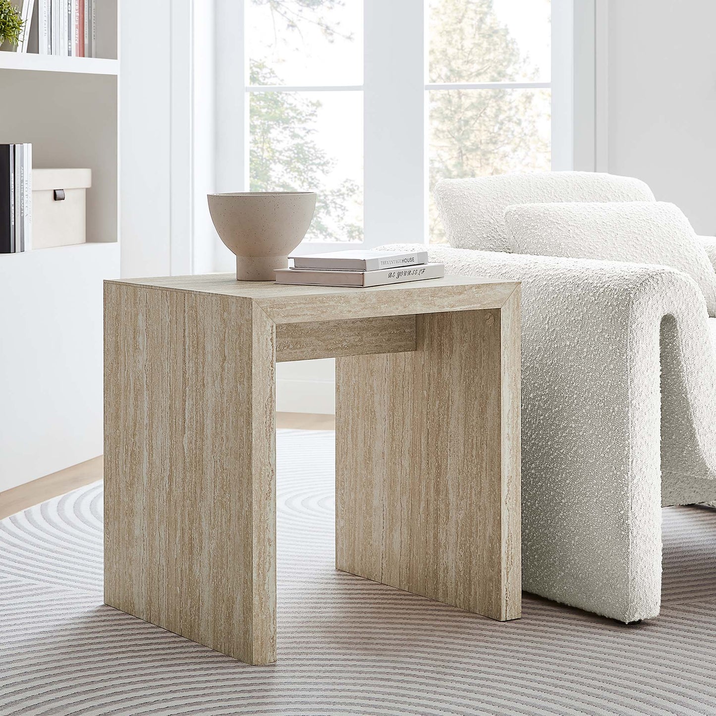 Mirella Faux Travertine Side Table by Furniture For America