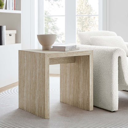 Mirella Faux Travertine Side Table by Furniture For America