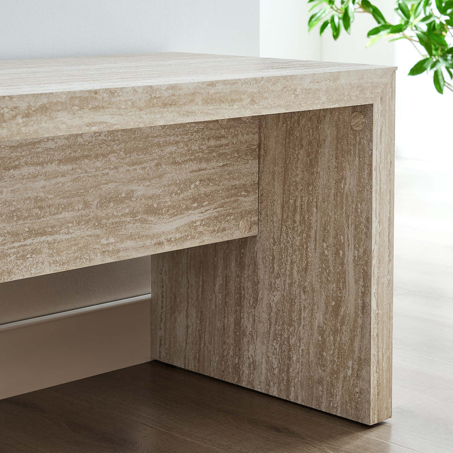 Damask 62" Faux Travertine Long Bench in Travertine