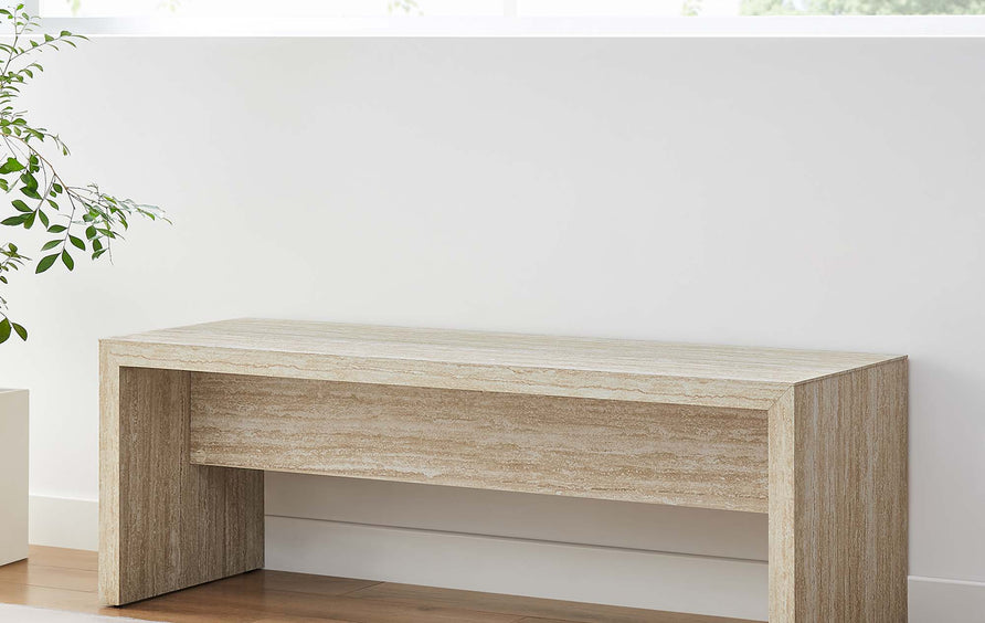 Damask 53.5" Faux Travertine Bench in Travertine