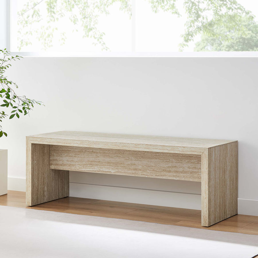 Damask 53.5" Faux Travertine Bench in Travertine