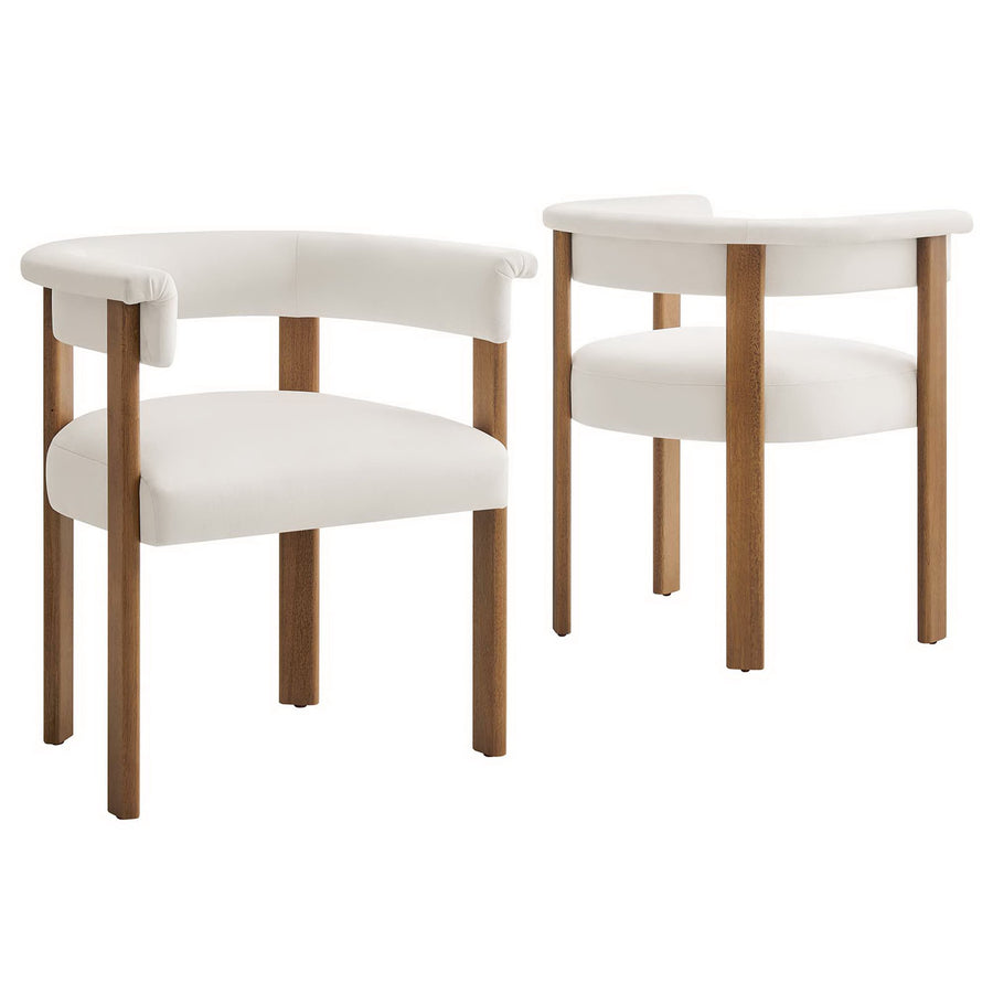 Tate Performance Velvet Barrel Dining Chairs Set of 2 in Alabaster Deep Brown