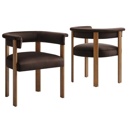 Imogen Performance Velvet Barrel Dining Chairs Set of 2 in Chocolate Brown Deep Brown